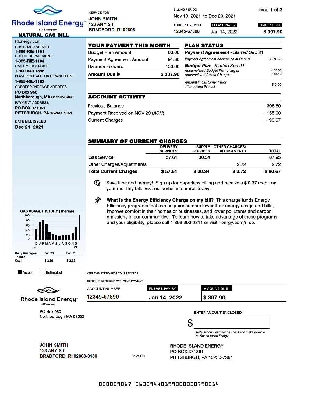 Payment Agreement Gas Bill - Page 1